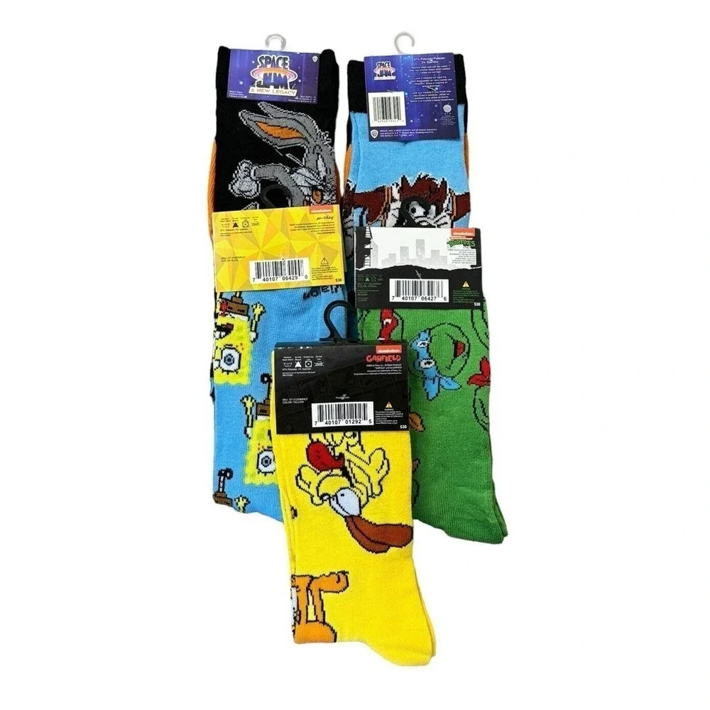 Odd Sox Novelty Crazy Socks Space Jam TMNT Garfield Sponge-bob Mens Sz 6-12 Crew